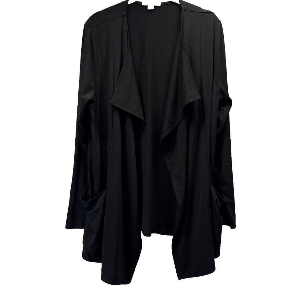 Coldwater Creek Women's‎ Cardigan Large Solid Black Long Sleeve Pockets Open